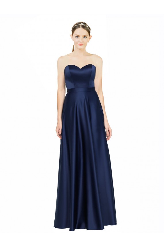 Sweetheart Long Stretch Satin Dark Navy Sleeveless Black Tie Evening Gown / Bridesmaid Dress Darwin