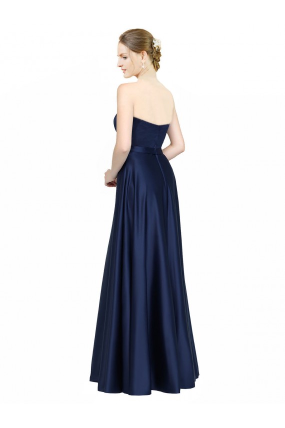 Sweetheart Long Stretch Satin Dark Navy Sleeveless Black Tie Evening Gown / Bridesmaid Dress Darwin