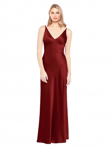 V-Neck Long Stretch Satin Burgundy Sleeveless Formal Evening Gown / Prom Dress / Bridesmaid Dress Darwin