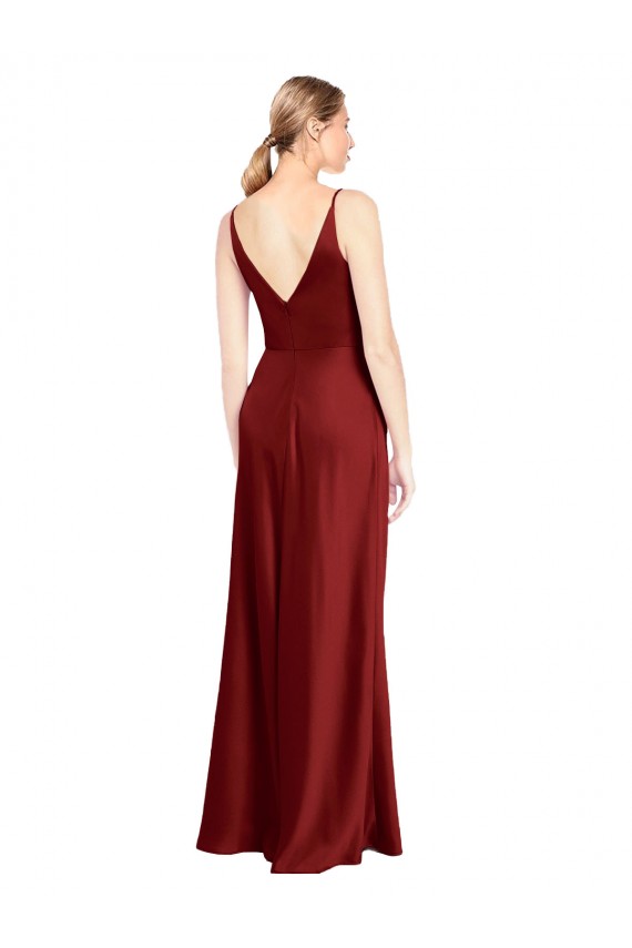V-Neck Long Stretch Satin Burgundy Sleeveless Formal Evening Gown / Prom Dress / Bridesmaid Dress Darwin
