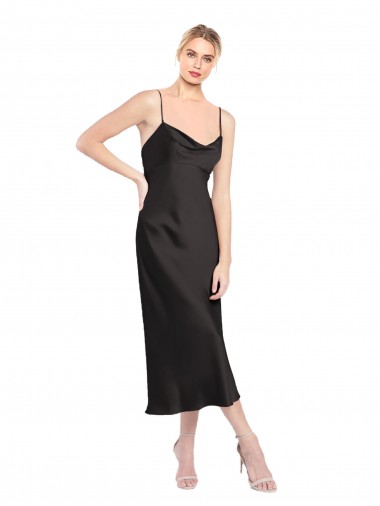 Cowl Neck Midi Length Stretch Satin Black Sleeveless Formal Evening Gown / Prom Dress / Bridesmaid Dress Darwin