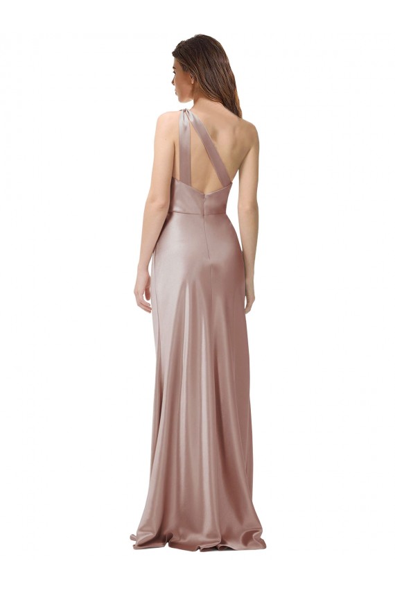 One Shoulder Long Stretch Satin Dusty Pink Sleeveless Formal Evening Gown / Prom Dress / Bridesmaid Dress Darwin