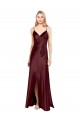 V-Neck Long Stretch Satin Burgundy Gold Sleeveless Bridesmaid Dress / Evening Dress Darwin