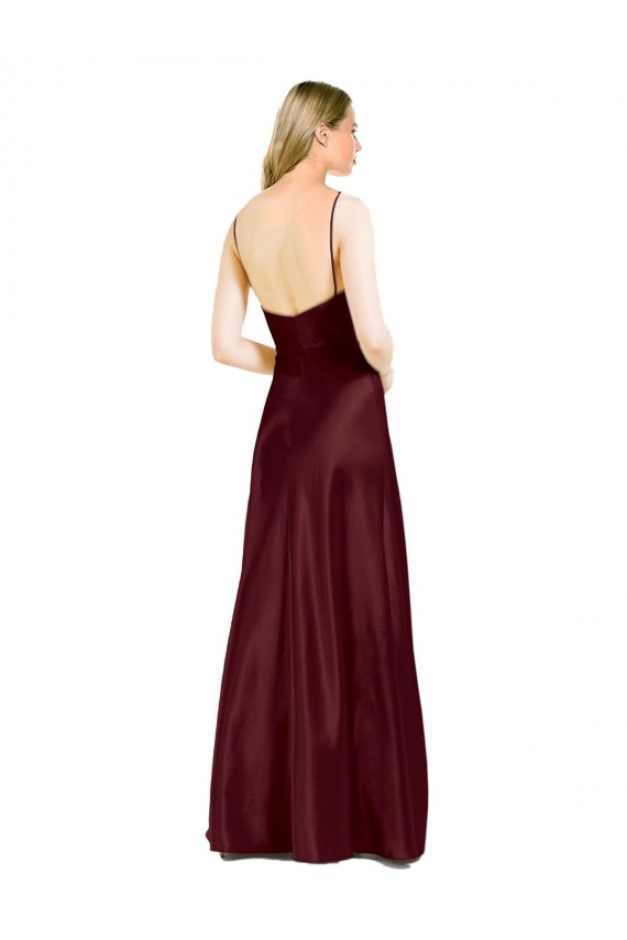 V-Neck Long Stretch Satin Burgundy Gold Sleeveless Bridesmaid Dress / Evening Dress Darwin