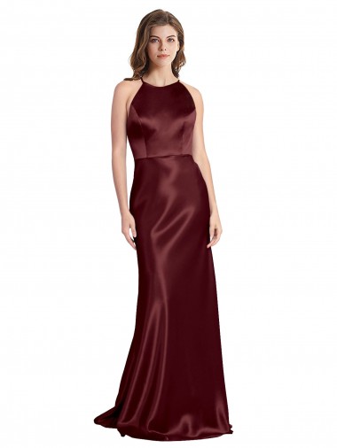 V-Neck Long Stretch Satin Burgundy Gold Sleeveless Formal Evening Gown / Prom Dress / Bridesmaid Dress Darwin