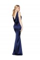 High Neck Long Stretch Satin Dark Navy Sleeveless Formal Evening Gown / Prom Dress / Bridesmaid Dress Darwin