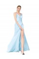 V-Neck Long Stretch Satin Light Sky Blue Sleeveless Formal Evening Gown / Prom Dress / Bridesmaid Dress Darwin