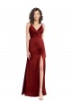 V-Neck Long Stretch Satin Burgundy Sleeveless Formal Dress / Bridesmaid Dress Darwin