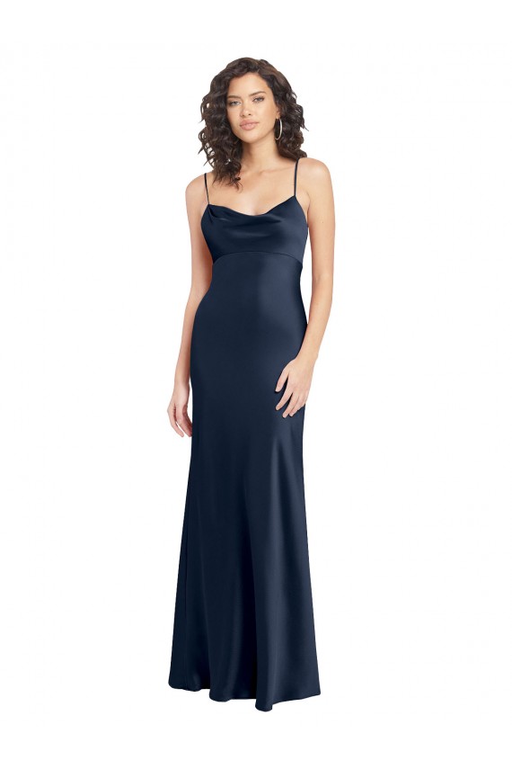 Cowl Neck Long Stretch Satin Dark Navy Sleeveless Black Tie Evening Gown / Prom Dress / Bridesmaid Dress Darwin
