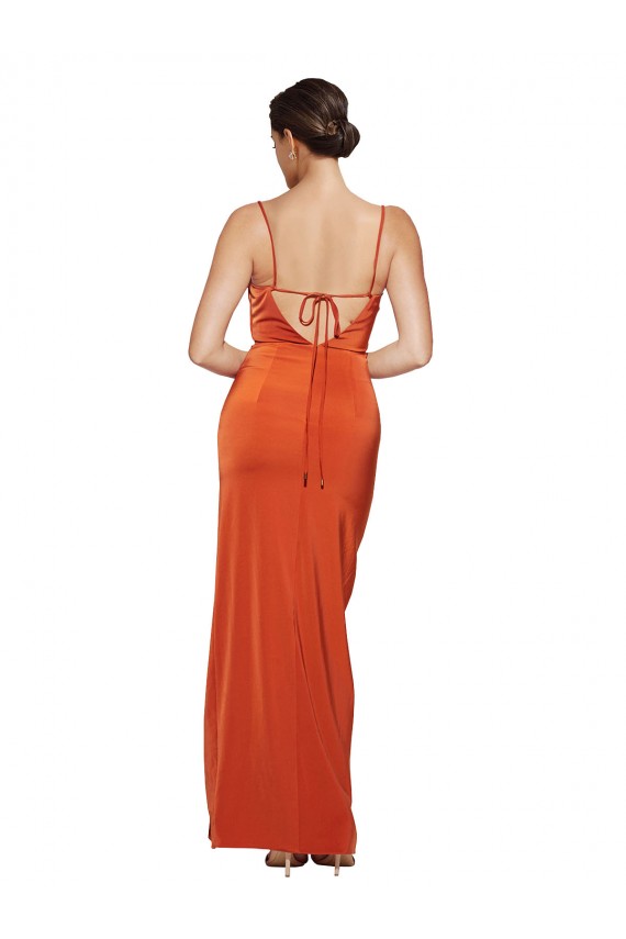 Cowl Neck Sweep Train Stretch Satin Rust Sleeveless Formal Evening Gown / Prom Dress / Bridesmaid Dress Darwin