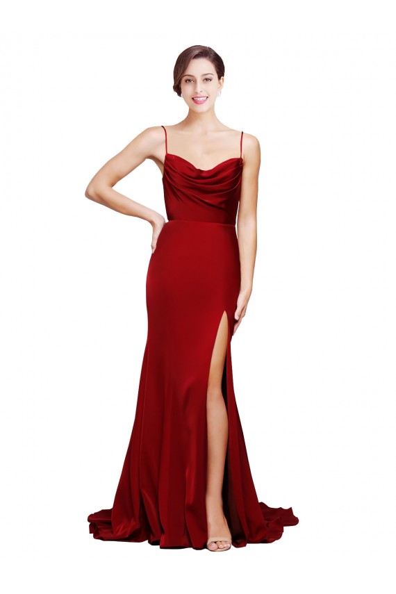 Cowl Neck Sweep Train Stretch Satin Burgundy Sleeveless Black Tie Evening Gown / Prom Dress / Bridesmaid Dress Darwin