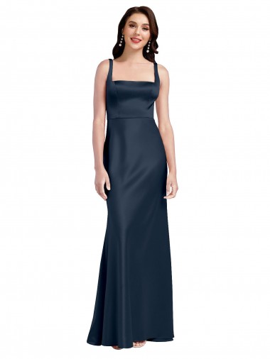 Square Neck Long Stretch Satin Dark Navy Sleeveless Formal Evening Gown / Prom Dress / Bridesmaid Dress Darwin