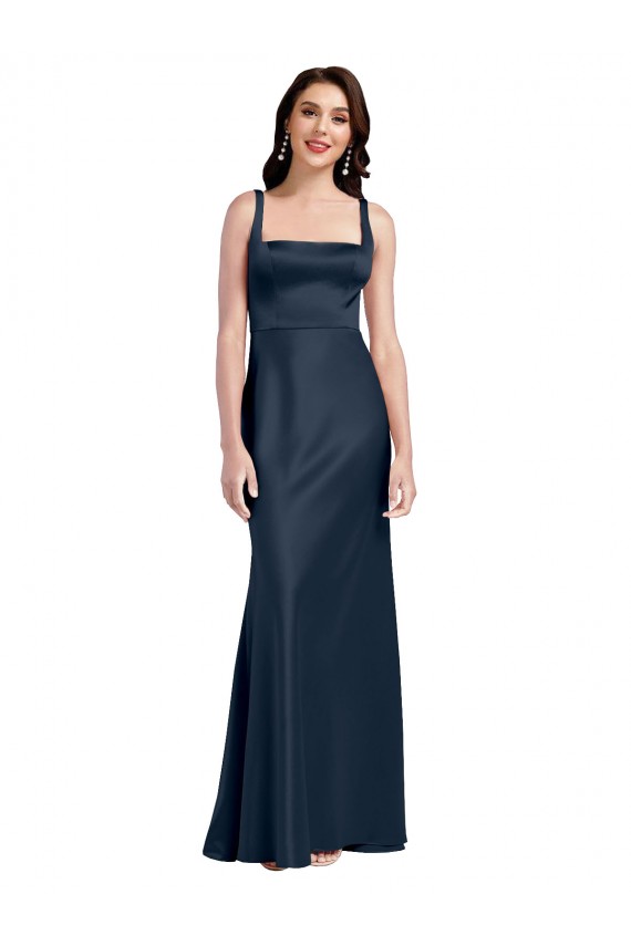 Square Neck Long Stretch Satin Dark Navy Sleeveless Formal Evening Gown / Prom Dress / Bridesmaid Dress Darwin