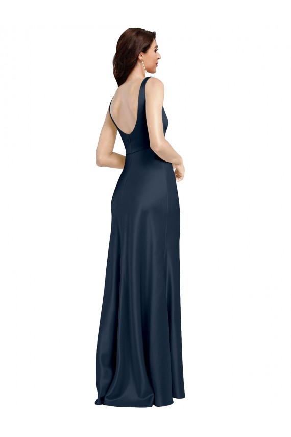 Square Neck Long Stretch Satin Dark Navy Sleeveless Formal Evening Gown / Prom Dress / Bridesmaid Dress Darwin