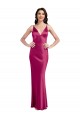V-Neck Long Stretch Satin Fuchsia Sleeveless Formal Evening Dress / Bridesmaid Dress Darwin