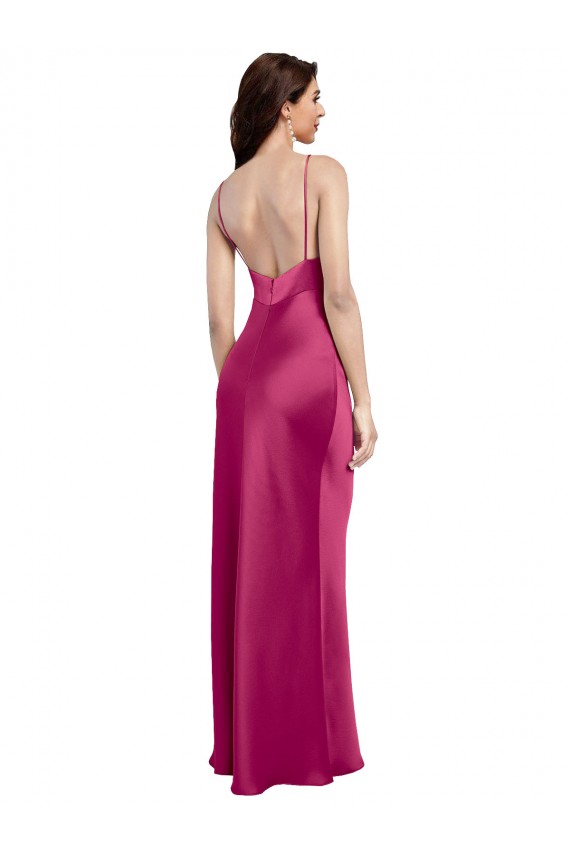 V-Neck Long Stretch Satin Fuchsia Sleeveless Formal Evening Dress / Bridesmaid Dress Darwin