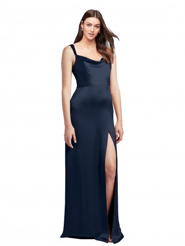 Cowl Neck Long Stretch Satin Dark Navy Sleeveless Formal Evening Gown / Prom Dress / Bridesmaid Dress Darwin