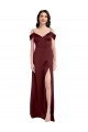 V-Neck Long Stretch Satin Burgundy Gold Sleeveless Formal Dress / Bridesmaid Dress Darwin