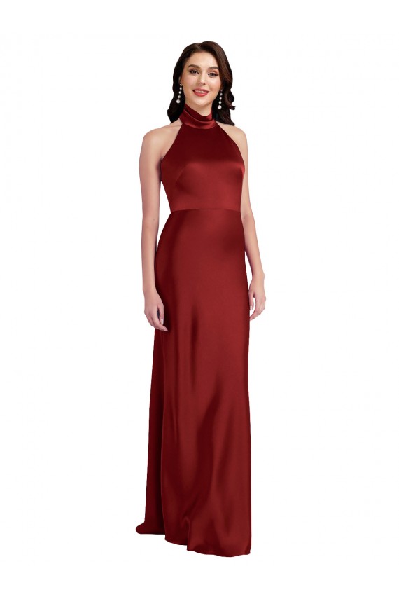 Halter Neck Long Stretch Satin Burgundy Sleeveless Black Tie Evening Gown / Prom Dress / Bridesmaid Dress Darwin