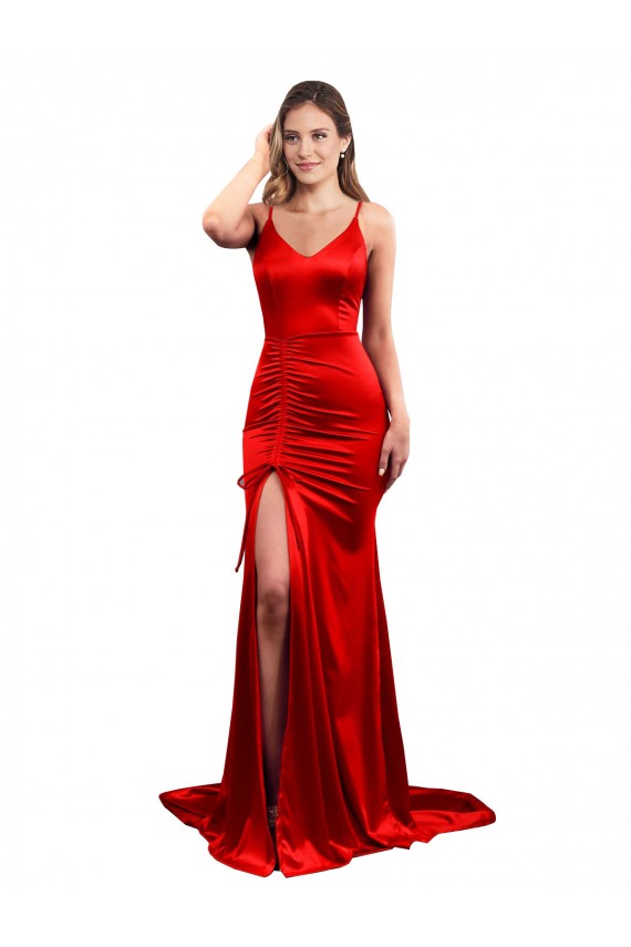 Sweetheart Long Stretch Satin Red Sleeveless Evening Dress / Bridesmaid Dress Darwin