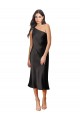 One Shoulder Midi Length Stretch Satin Black Sleeveless Black Tie Evening Dress / Prom Dress / Bridesmaid Dress Darwin