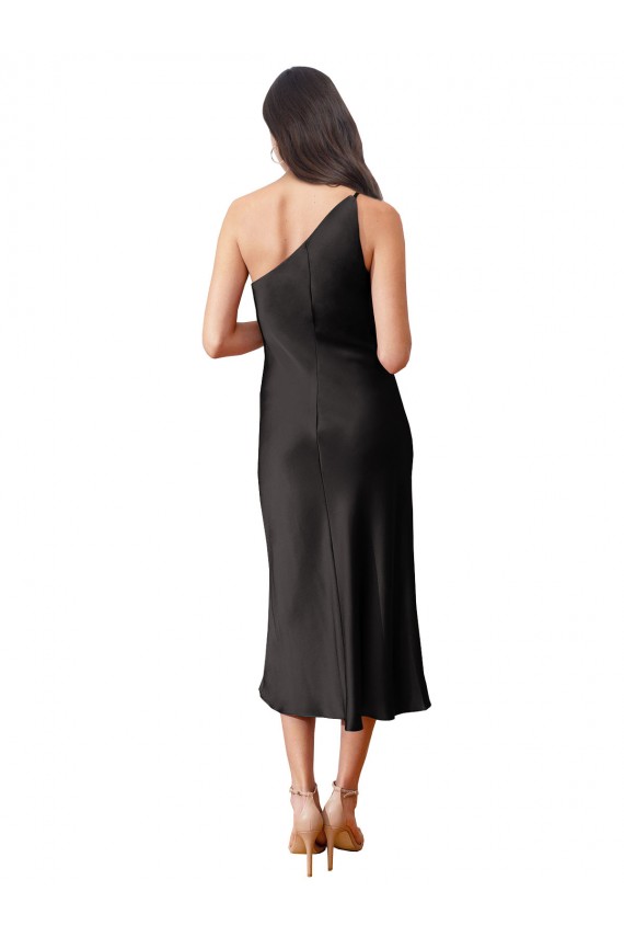 One Shoulder Midi Length Stretch Satin Black Sleeveless Black Tie Evening Dress / Prom Dress / Bridesmaid Dress Darwin