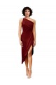 One Shoulder Midi Length Stretch Satin Burgundy Sleeveless Black Tie Evening Gown / Prom Dress / Bridesmaid Dress Darwin
