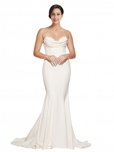 Strapless Sweep Train Stretch Satin Ivory Sleeveless Formal Evening Gown / Prom Dress / Bridesmaid Dress Darwin