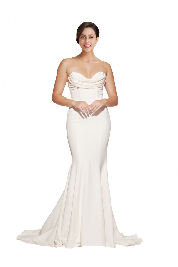 Strapless Sweep Train Stretch Satin Ivory Sleeveless Formal Evening Gown / Prom Dress / Bridesmaid Dress Darwin