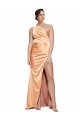 One Shoulder Long Stretch Satin Light Copper Sleeveless Formal Evening Gown / Prom Dress / Bridesmaid Dress Darwin
