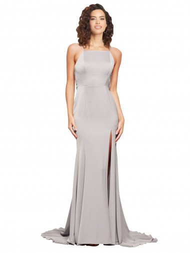 High Neck Sweep Train Stretch Satin Sleeveless Formal Evening Gown / Prom Dress / Bridesmaid Dress Darwin