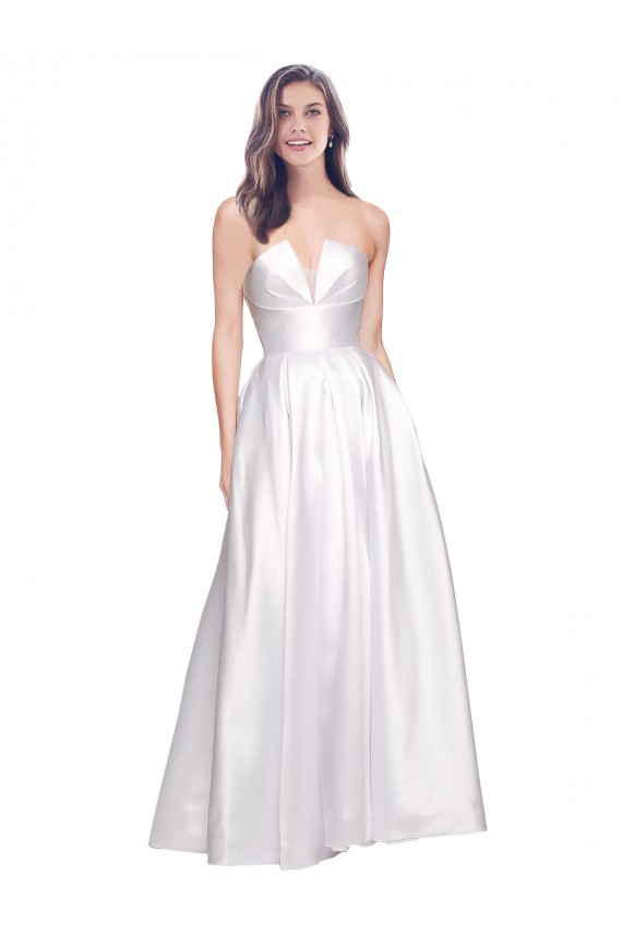 Strapless Long Stretch Satin White Sleeveless Formal Evening Gown / Prom Dress / Bridesmaid Dress Darwin