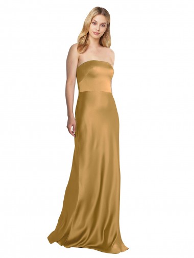 Strapless Long Stretch Satin Gold Sleeveless Formal Evening Gown / Prom Dress / Bridesmaid Dress Darwin