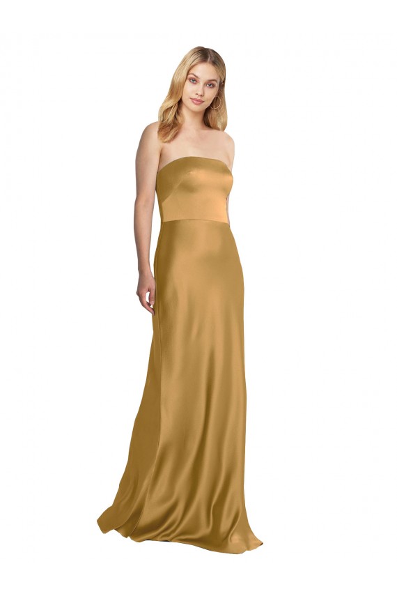 Strapless Long Stretch Satin Gold Sleeveless Formal Evening Gown / Prom Dress / Bridesmaid Dress Darwin