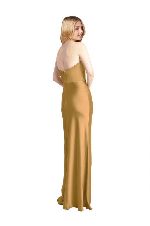 Strapless Long Stretch Satin Gold Sleeveless Formal Evening Gown / Prom Dress / Bridesmaid Dress Darwin