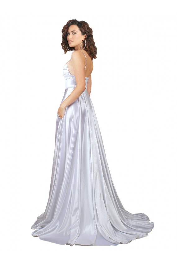 Spaghetti Straps Long Stretch Satin White Sleeveless Beach Wedding Dress Darwin