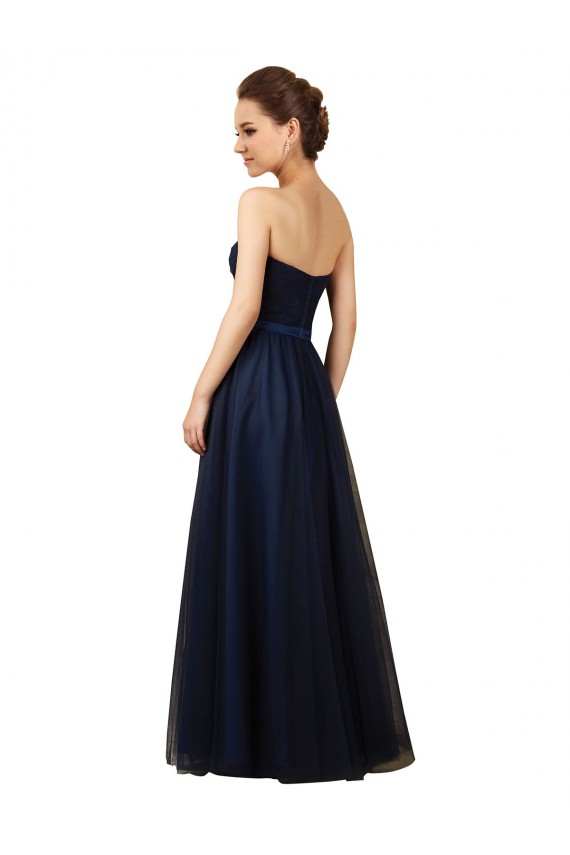 Strapless Long Tulle Dark Navy Sleeveless Bridesmaid Gown Darwin
