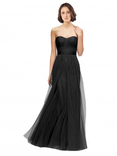 Sweetheart Long Tulle Black Sleeveless Bridesmaid Gown Darwin
