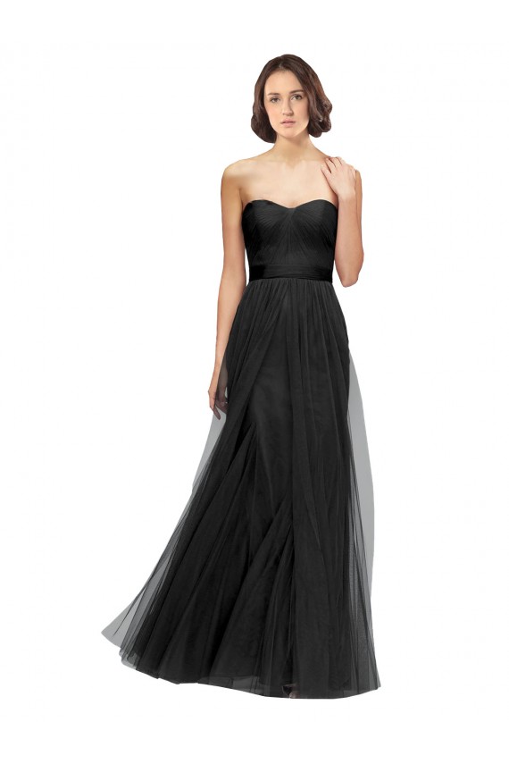 Sweetheart Long Tulle Black Sleeveless Bridesmaid Gown Darwin