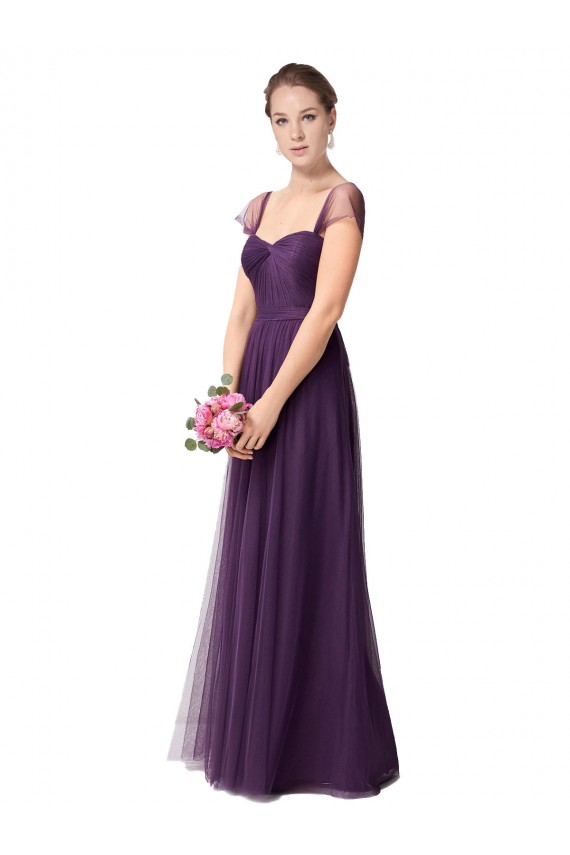Sweetheart Long Tulle Plum Purple Cap Sleeves Bridesmaid Dress Darwin