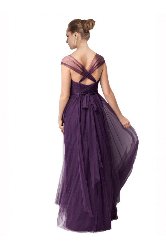 Sweetheart Long Tulle Plum Purple Cap Sleeves Bridesmaid Dress Darwin