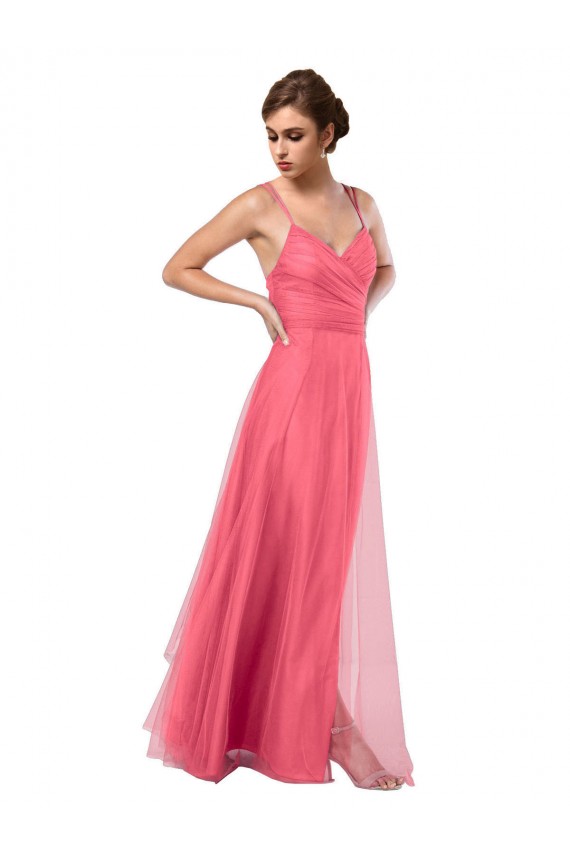 Spaghetti Straps Long Tulle Watermelon Sleeveless Bridesmaid Dress Darwin