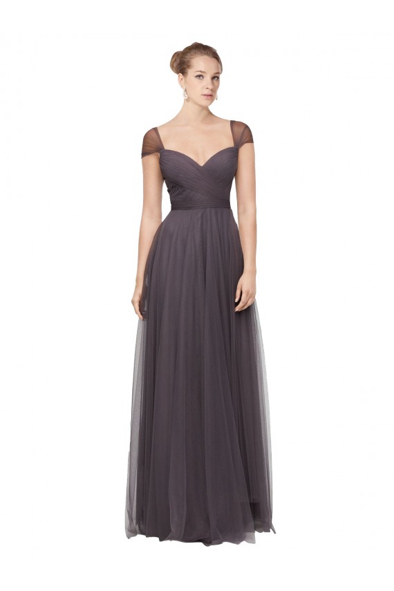 Sweetheart Long Tulle Pewter Cap Sleeves Bridesmaid Dress Darwin