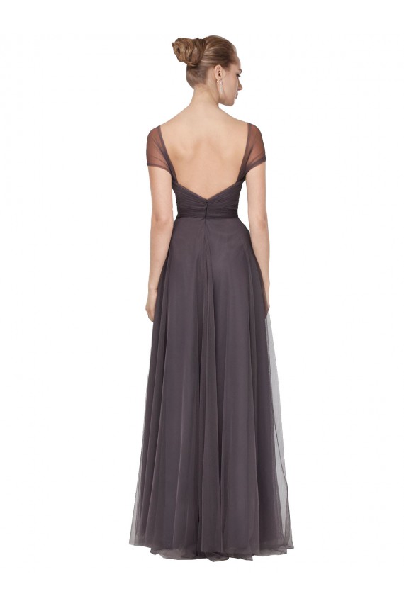 Sweetheart Long Tulle Pewter Cap Sleeves Bridesmaid Dress Darwin