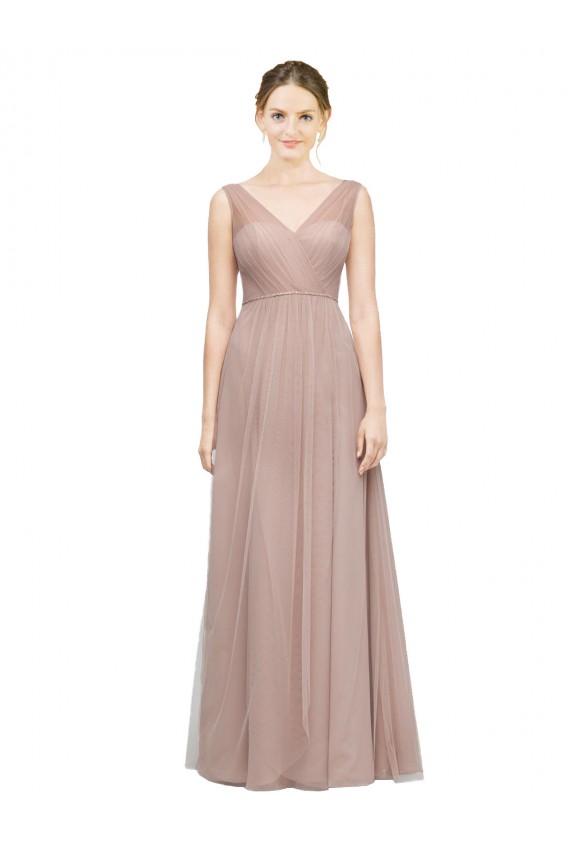 V-Neck Long Tulle Blush Sleeveless Bridesmaid Dress Darwin