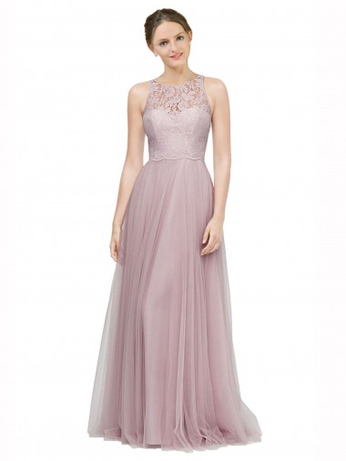 Sweetheart Long Tulle & Lace Light Lilac Sleeveless Bridesmaid Dress Darwin