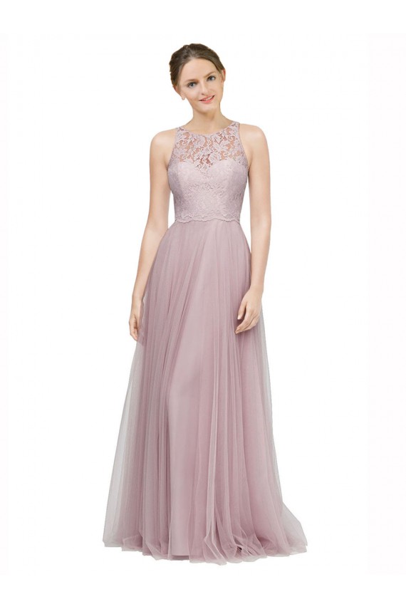 Sweetheart Long Tulle & Lace Light Lilac Sleeveless Bridesmaid Dress Darwin