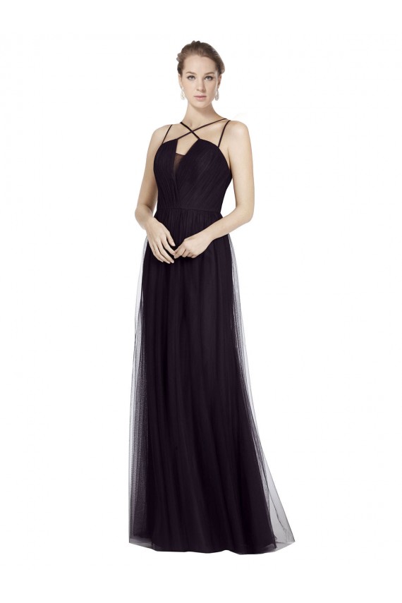 High Neck Long Tulle Black Sleeveless Bridesmaid Gown Darwin