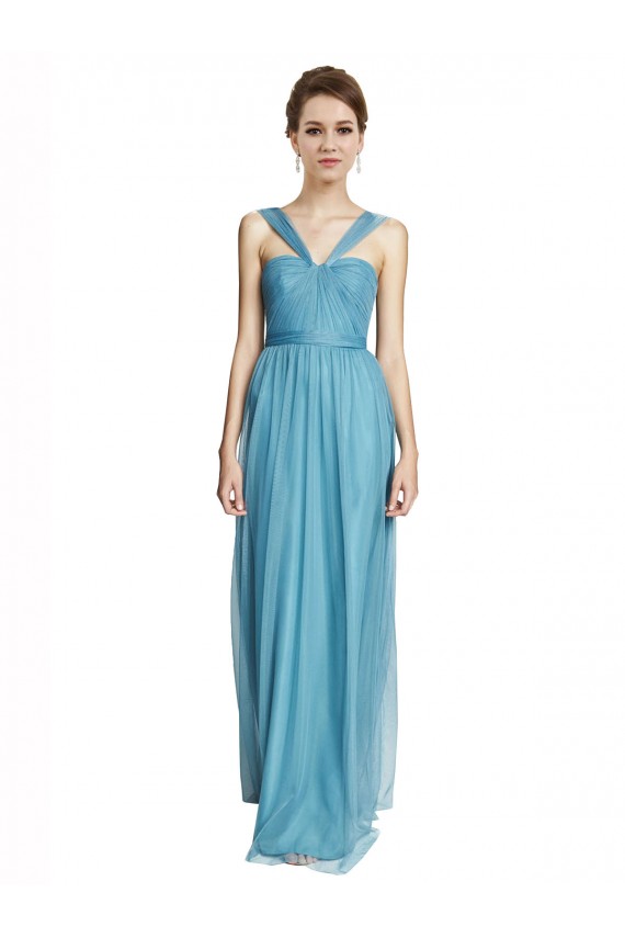 V-Neck Long Tulle Sky Blue Sleeveless Bridesmaid Dress Darwin