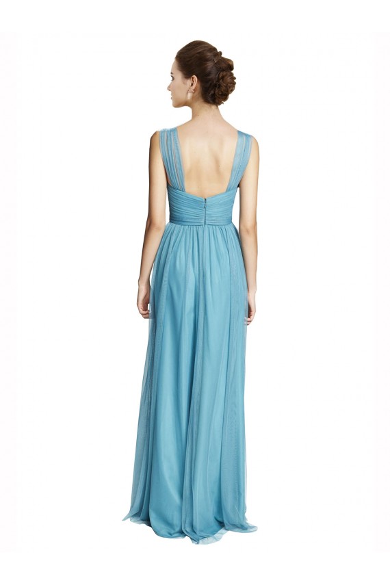 V-Neck Long Tulle Sky Blue Sleeveless Bridesmaid Dress Darwin